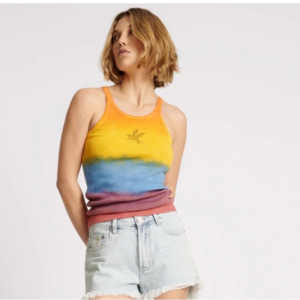 NWT one teaspoon SUNSET STRIPE RIB SINGLET XL gradient